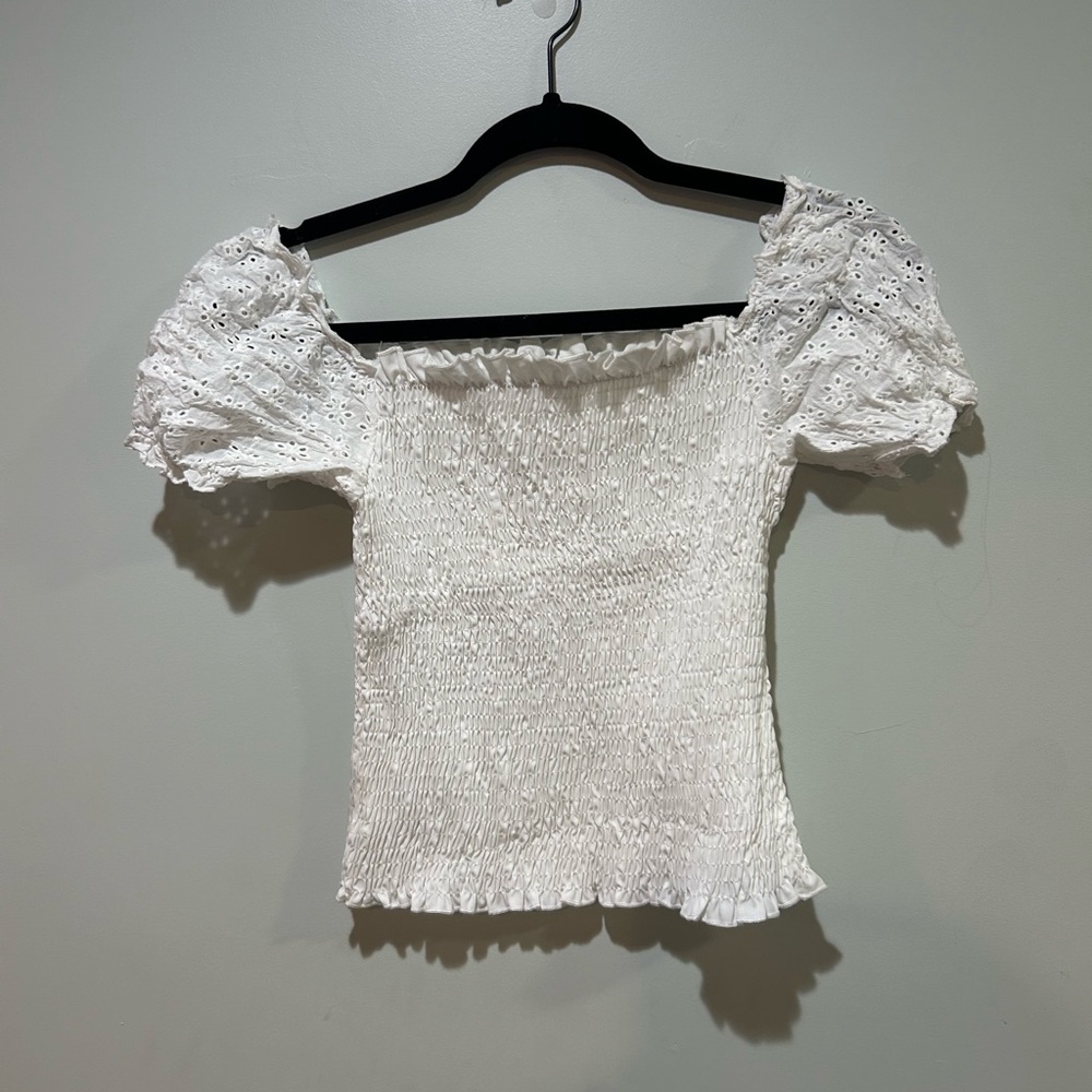 Charming White Smocked Puff Sleeve Top